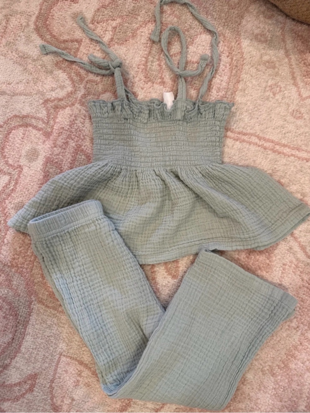 Smocked Tank Top & Leggings Set - Sage Green Kids Bottoms